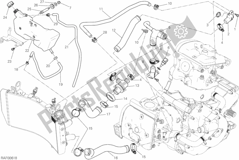 All parts for the Cooling System of the Ducati Monster 821 Thailand 2018